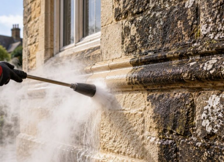 Stone cleaning of a building facade
