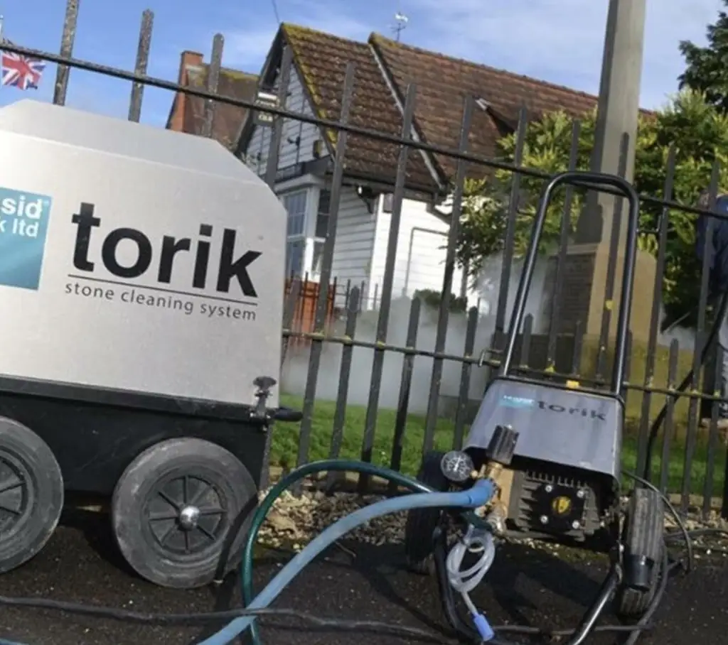 Stone cleaning equipment set up on site